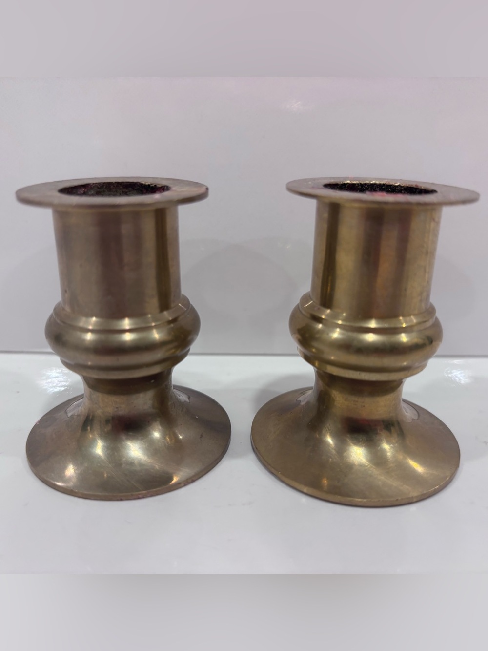 Vintage brass taper candlestick holders pair 2.5”